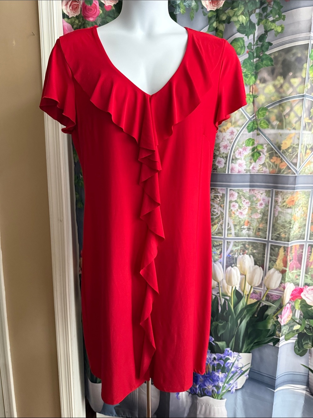 Red Ruffle V-Neck Women’s Dress